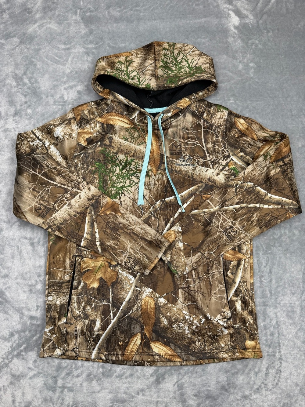 Realtree Camo Hoodie with Light Blue Drawstrings And Kangaroo Pocket